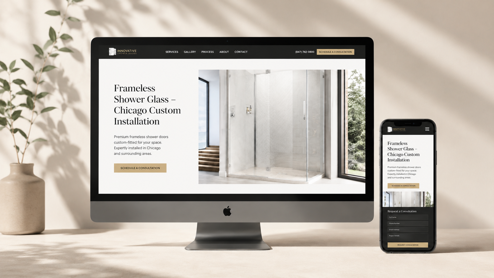 Responsive business website displayed on desktop and mobile devices